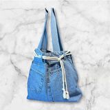 El Işçiliği Kordon Detaylı Denim Omuz Çantası - Mavi-22189