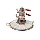 El İşçiliği Osmanlı Desenli Bakır Çaydanlık Takımı, Kahvaltı Sunum Tepsisi, Geleneksel Türk Kahvaltı Servis Seti (Erzincan Desen, 35 * 40 * 45)