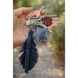 El Işçiliği Yaprak Yıldız Detaylı Denim Çanta Charm - Siyah - Gri