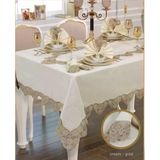 El İşi Angles Flora 17 Parça 8 Kişilik165 × 265 Cm Runner Krem-Gold Şık Çeyizlik Masa Takımı