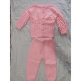 El İşi El Örgüsü Kız Bebek Ceket Pantolon Takım - Pembe - 2 – 3 Yaş