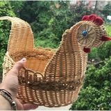 El Işi Hasır Bambu Rattan Horoz Dekoratif Sepet - Seçenek 1 - Açık Beyaz - Gri