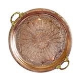 El İşlemeli Otantik Desenli Kalın Bakır Tepsi (1mm) 38 cm Çap