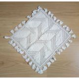 El İşlemesi Beyaz Dantel,Kenarı Püsküllü Sehpa Örtüsü 31X33cm