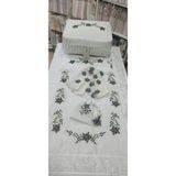 El Işlemesi Igneoyası Seccade Seti [ 1 Ad Seccade, 1 Ad Hurç, 1 Ad Havlu, 1 Ad Kese 1 Ad Igne Oyası Namaz Örtğsğ ] - Krem - Gri