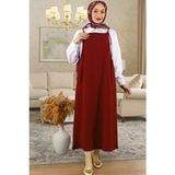 El Moda Kadın Bordo Ayarlanabilir Ip Askılı Jile Elbise - 2XL
