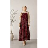 El Moda Kadın Bordo Dijital Baskılı Ayarlanabilir Ip Askılı Jile Elbise - 2XL - 12R-Bordo