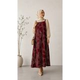 El Moda Kadın Bordo Dijital Baskılı Ayarlanabilir Ip Askılı Jile Elbise - L - XL - 12R-Bordo