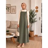 El Moda Kadın Haki Yeşili Ayarlana Bilir Ip Askılı Jile Elbise - 2XL