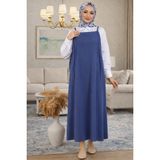 El Moda Kadın Indigo Ayarlanabilir Ip Askılı Jile Elbise - S - M - 017-Indigo