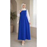 El Moda Kadın Sax Mavisi Özel Örme Kumaş Ayarlanabilir Ip Askılı Jile Elbise - 2XL - 00404 Mavi