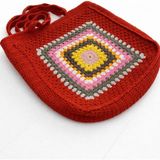 El Örgüsü Granny Square Desenli Tarçın Rengi Omuz Çantası El Yapımı Kadın Çanta