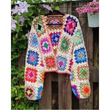 El Örgüsü Motif Detaylı Crochet Kadın Hırka - Çok Renkli