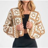 El Örgüsü Motif Detaylı Crochet Kadın Hırka - L - XL - Kahverengi