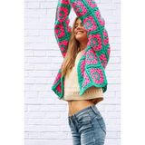 El Örgüsü Motif Detaylı Crochet Kadın Hırka - S - M - Pembe