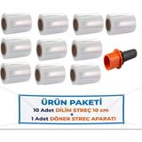 El Paketleme Ambalaj Streci & Oto Direksiyon Dilim Streç 10Cm (10 Adet) + Palet Streç Filim & Dilim Streç Döner Kollu Sarma Aparatı (1 Adet)