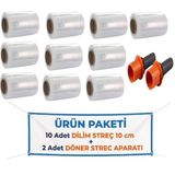 El Paketleme Ambalaj Streci & Oto Direksiyon Dilim Streç 10Cm (10 Adet) + Palet Streç Filim & Dilim Streç Döner Kollu Sarma Aparatı (2 Adet)