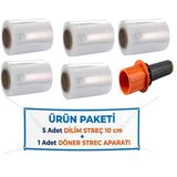 El Paketleme Ambalaj Streci & Oto Direksiyon Dilim Streç 10Cm (5 Adet) + Palet Streç Filim & Dilim Streç Döner Kollu Sarma Aparatı (1 Adet)