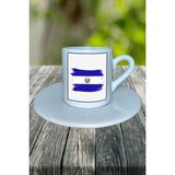 El Salvador Ülke Bayrağı Bayrak Baskılı Türk Kahvesi Fincanı Tabaklı Kişiye Özel Model 3