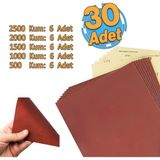 El Su Zımparası 30 Adet Kağıdı Far Temizleme Parlatma Seti 2500-2000-1500-1000-500 Kum