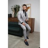 El Suit Gümüş Rengi Yelekli Takım Elbise - 52 - Slim Fit