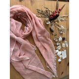 El Tezgahı Dokuma Şal Pembe Melanj Çizgili 200 x 100 cm | İnce & Dökümlü Kumaş, Çizgili Desen, Mevsim Geçişi İçin, Doğal Melanj Görünüm, Püsküllü Kenar