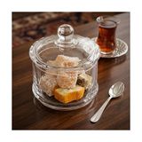 El Yapımı 3 Katlı Cam Sunumluk - Kapaklı Dekoratif Şekerlik, Kurabiyelik ve Lokumluk (Çap: 10 Cm, Yükseklik: 21 Cm) - 0,60 x 19 x 29 cm