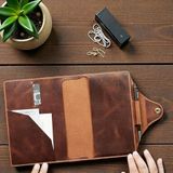 El Yapımı A5 Deri Defter Ajanda Kitap Kılıfı Organizer, Kahverengi Deri, Kalem Bölmeli, 170x224x20mm