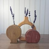 El Yapımı Ahşap Vazo Seti, 3 Parça, Antik Meşe/Ceviz/Tik Renk, Çam ve Kayın Ağacından, Kurutulmuş Çiçek ve Lavanta İçin, 12-18 cm