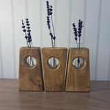 El Yapımı Ahşap Vazo Seti, 3'lü Masif Çam, Cam Tüplü, 22x15 cm, Minimalist Dekoratif Çiçeklik, Lavanta ve Kurutulmuş Çiçek Düzenlemesi için (tik)