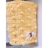 El Yapımı Bebek Battaniyesi, Popcorn Desenli, Bej Renk, 100x80 cm, Puffy İplik, Ayıcık Detaylı