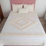 El Yapımı Bohem Model Ponponlu 190 x 200 Ölçülerde Yatak Örtüsü Takım 3 Adet Kırlent Kılıfı - 190 x 210 cm - Ekru - Bej