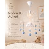 El Yapımı Bulutlu ve Ahşap Yıldızlı Çocuk/Bebek Odası Avizesi MAVİ -(30 cm Çap) Led Ampul Hediyeli NGAH007