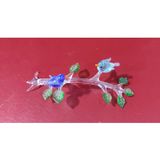 El Yapımı Cam Dalda Çift Kuş Biblo, 12x4 cm, Dekoratif Masa Süsü