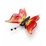 El Yapımı Cam Kelebek Figürü, Kırmızı, Metal Detaylı, 6 cm, Dekoratif Heykel, Zanaat Eseri