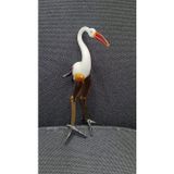 El Yapımı Cam Leylek Figürü, Beyaz ve Amber Renk, Vintage Opalin Tarzı, 12 cm, Büfe Dekor Biblosu, 1 adet