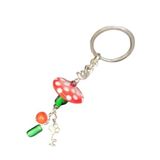 El Yapımı Cam Mantar Anahtarlık, Gümüş Renk Metal, Kırmızı Beyaz Puanlı, Anahtar Charm, 9 cm, Hediyelik
