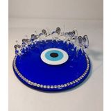 El Yapımı Cam Mavi Nazar Taşlı Boncuk Üzerinde Platin Gümüş Renk Yedili Fil 15x6,5cm