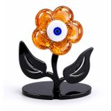 El Yapımı Cam ve Metal Çiçek Biblo, Siyah ve Turuncu, 8x7x2,5 cm, Masa ve Ev Dekorasyonu için, 1 Adet A25973