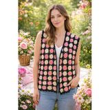 El Yapımı Çiçek Motifli Örgü Yelek Yazlık Bohem Stil Kadın Hırka Granny Square Crochet Vest