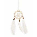 El Yapımı Dantel Düş Kapanı, Dreamcatcher Beyaz Tüylü, Doğal Taş Boncuklu, 8 cm Çap, Duvar ve Araba Süsü, 1 Adet