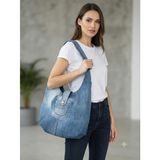 El Yapımı Denim Hobo Omuz Çantası, Kot Kumaş, Dış Cepli | Astar İçli, Çıtçıt Kapamalı, Büyük Hacimli, Kadın Çantası, Vintage Görünüm