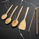 El Yapımı Doğal Zeytin Ağacı 5 Parça Mutfak Seti - Sağlıklı Pişirme ve Servis Gereçleri (3 Boy Kaşık, Spatula ve Servis Maşası)