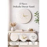 El Yapımı Dokulu Duvar Saati Minimal Ve Modern 30 Cm Dekoratif Saat Altın Detaylı Şık Tasarım Beyaz