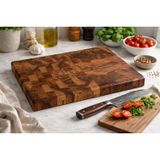 El Yapımı End Grain Kestane Ahşap Kesme Tahtası 39×29 cm | 3.5 cm Kalınlık | Profesyonel Butcher Block | Bıçak Dostu Doğrama Tahtası