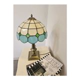 El Yapımı Eskitme Vitray Retro Barok Abajur Masa Lambası Oturma Yatak Odası yeşil beyaz