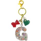 El yapımı "G" Harfli Anahtarlık, Glitter Kalp Desenli, Çiçek ve Kalp Süslemeli, Renkli Charm Detaylı
