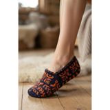 El Yapımı Geleneksel Kilim Desenli Örgü Patik Vintage Çeyizlik Lacivert Turuncu Ev Patiği 36-37 Numara