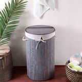 El Yapımı Hasır Katlanır Çamaşır Sepeti Yuvarlak 55 Litre (35CM*35CM*61CM), Doğal Malzemeden - 35 x 35 cm