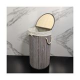 El Yapımı Hasır Katlanır Çamaşır Sepeti Yuvarlak 55 Litre (35CM*35CM*61CM), Doğal Malzemeden Üretilmiş Çamaşırlık (Gri) - 35 x 35 cm
